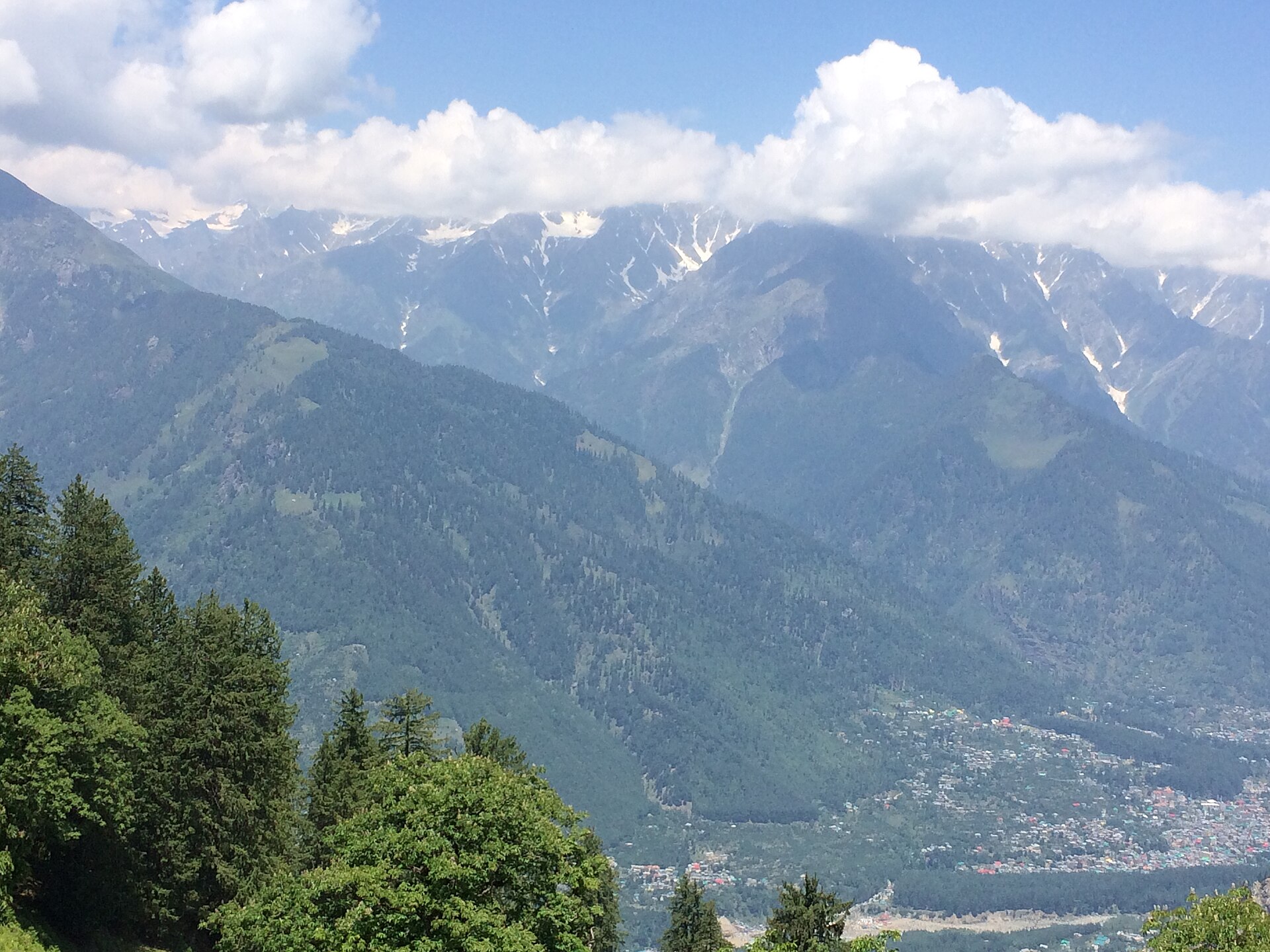 The Manali valley and snow-capped peaks above the town